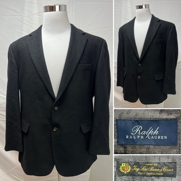 Loro Piana Ralph Lauren Black 100% Camel Hair 2-Button Men’s 46R Blazer Jacket